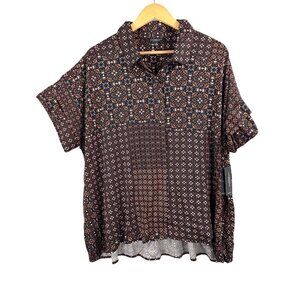 Liverpool lagen look‎ oversized short sleeve geo print blouse 90s sz XL